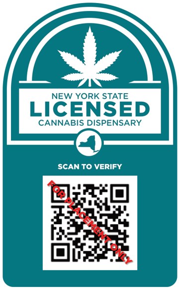 New York State's sample of the Licensed Cannabis Dispensary verification sign, which reads Scan to Verify