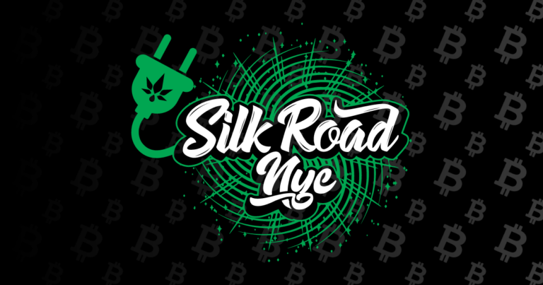 Silk Road NYC - Large Image with their Large Green Logo and Bitcoin Symbols in the Background